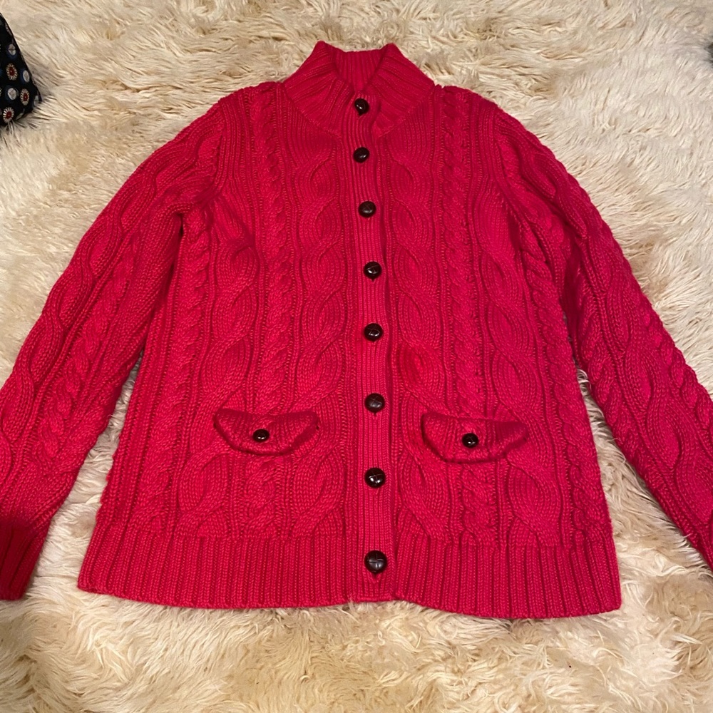 Landsend Red Cable knit Cardigan